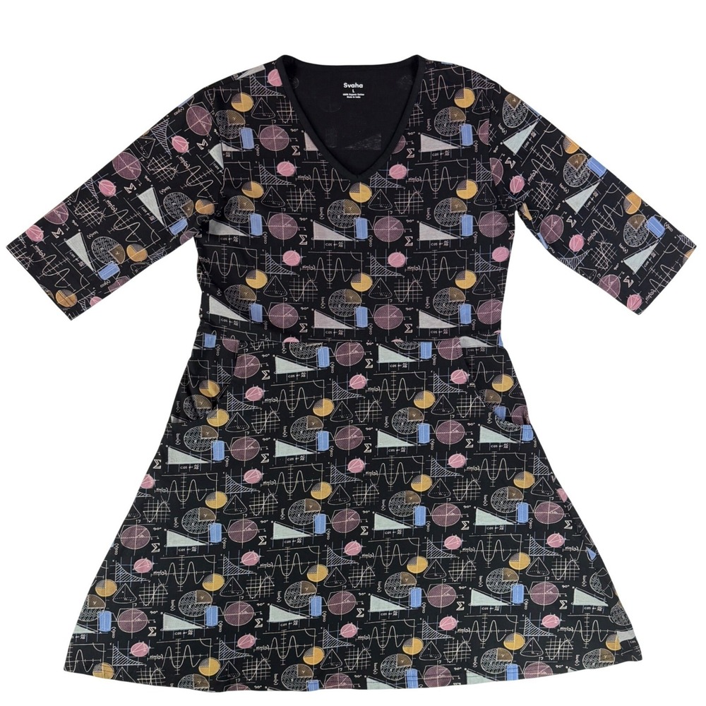 Svaha Math Geometry Dress Womens L Black Formula Print A-Line STEM Teacher Chic - Picture 2 of 12